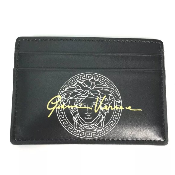 VERSACE Medusa Business Card Holder Pass Case Card Case Leather Black/White